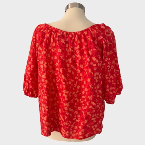 Universal Thread Medium Orange Top Off Shoulder 100% Cotton Puff Sleeve - Picture 5 of 8